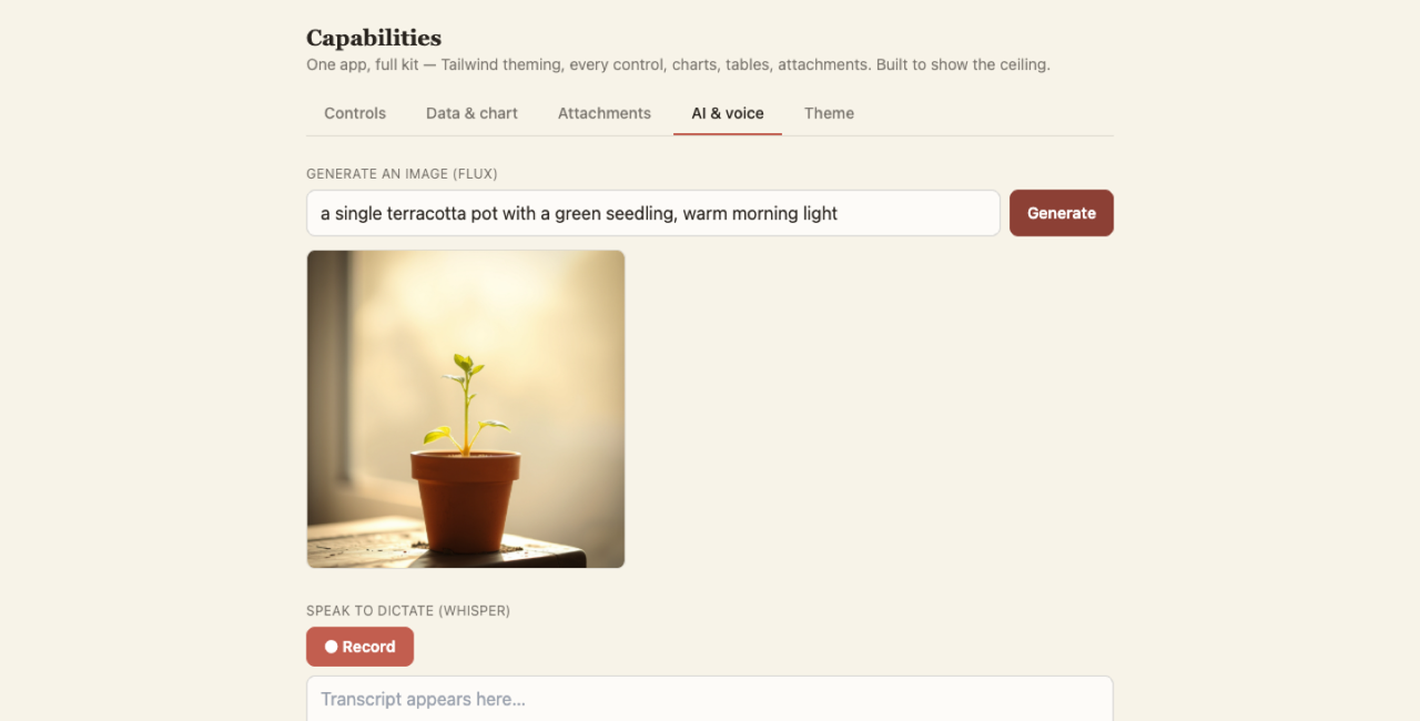 Capabilities app generating an image and dictating by voice